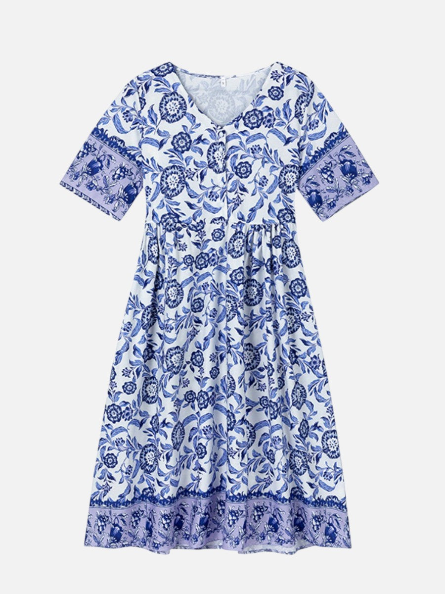 Women's Floral V-Neck Midi Dress