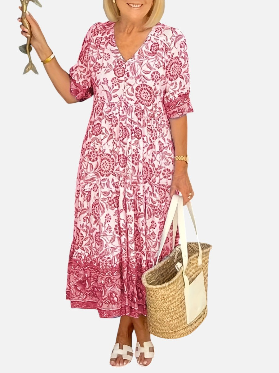 Women's Floral V-Neck Midi Dress