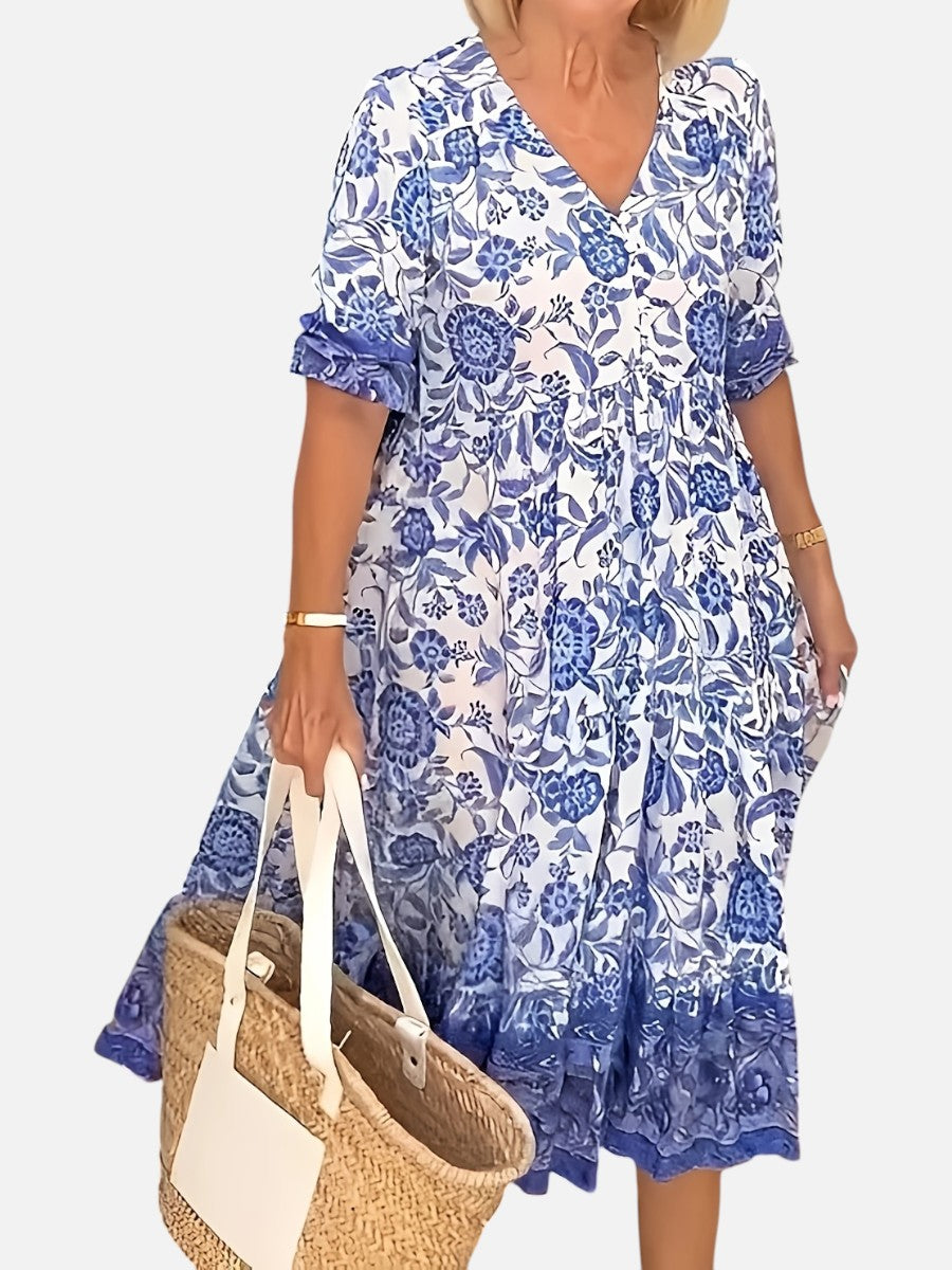 Women's Floral V-Neck Midi Dress