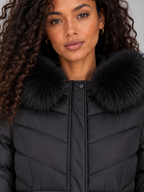 Longline Quilted Puffer Coat – Faux Fur Hooded Winter Jacket