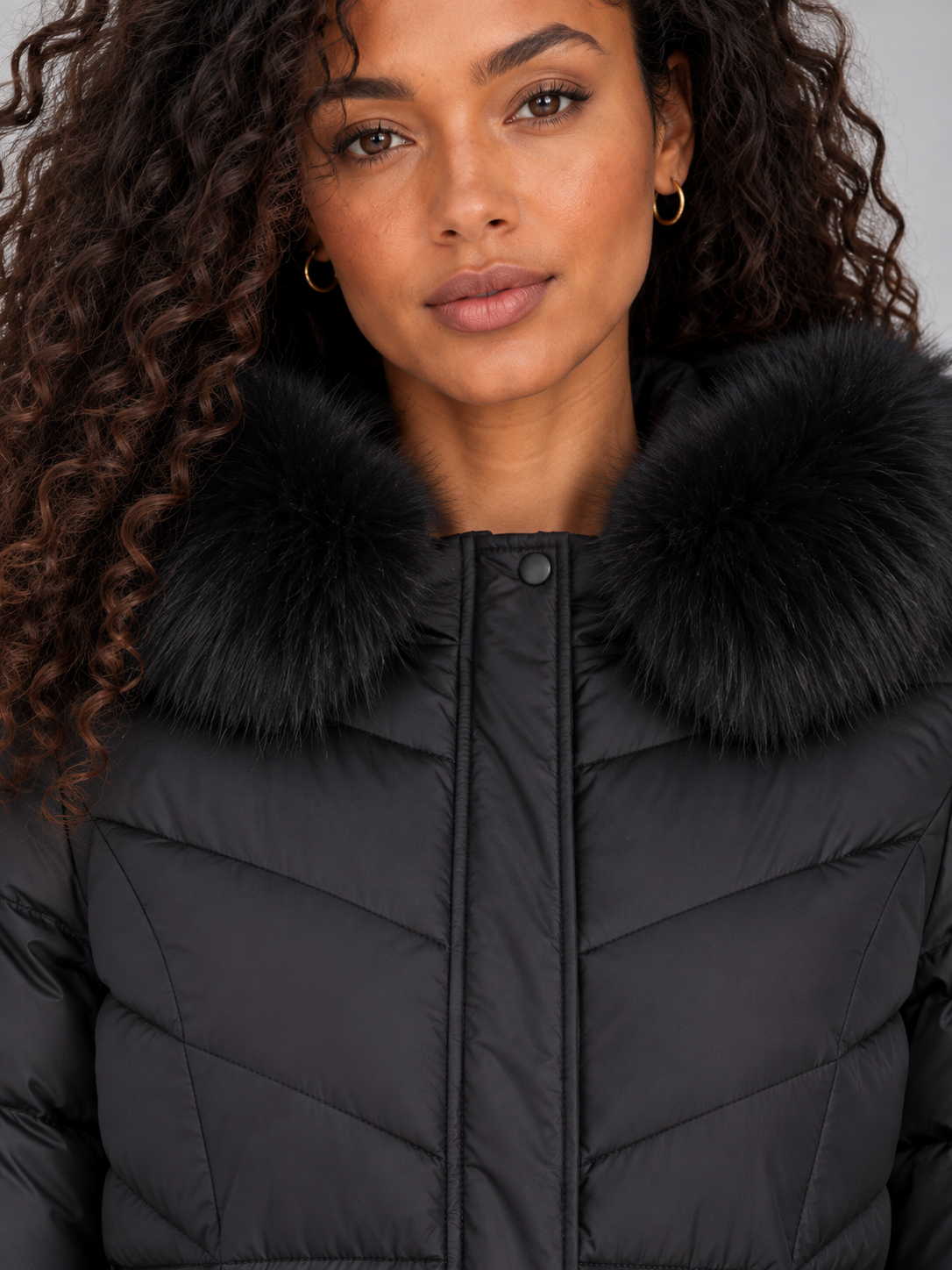 Longline Quilted Puffer Coat – Faux Fur Hooded Winter Jacket