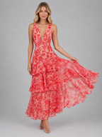 Floral Chiffon Ruffle Maxi Dress