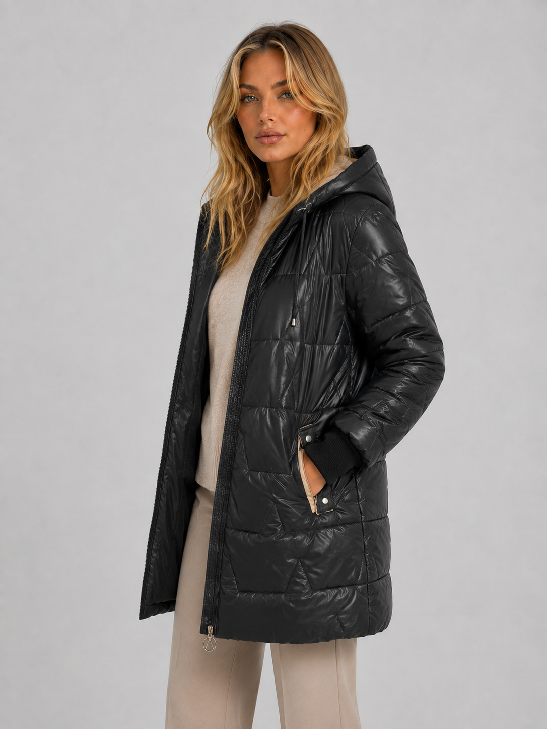 Longline Hooded Puffer Coat – Quilted Winter Jacket