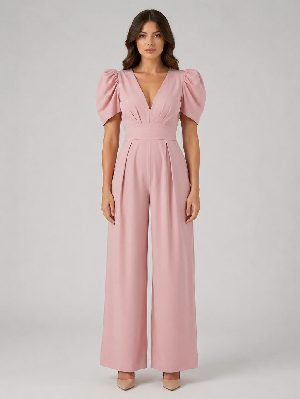 Women's Puff Sleeve Wide Leg Jumpsuit