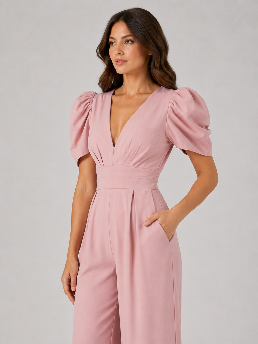 Women's Puff Sleeve Wide Leg Jumpsuit