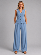Sleeveless Waistcoat & Wide-Leg Trousers Set