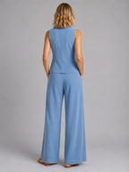 Sleeveless Waistcoat & Wide-Leg Trousers Set