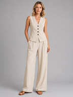 Sleeveless Waistcoat & Wide-Leg Trousers Set