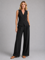 Sleeveless Waistcoat & Wide-Leg Trousers Set