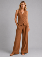 Sleeveless Waistcoat & Wide-Leg Trousers Set