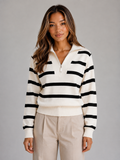 Striped Half-Zip Knitted Jumper – Relaxed Collar Knit