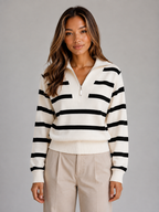 Striped Half-Zip Knitted Jumper – Relaxed Collar Knit