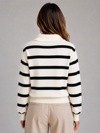 Striped Half-Zip Knitted Jumper – Relaxed Collar Knit