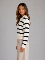 Striped Half-Zip Knitted Jumper – Relaxed Collar Knit