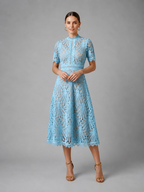 High Neck Lace Midi Dress