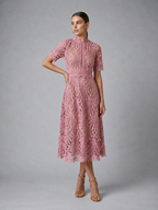 High Neck Lace Midi Dress