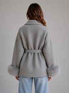 Belted Wool Blend Coat – Faux Fur Trim Wrap Coat