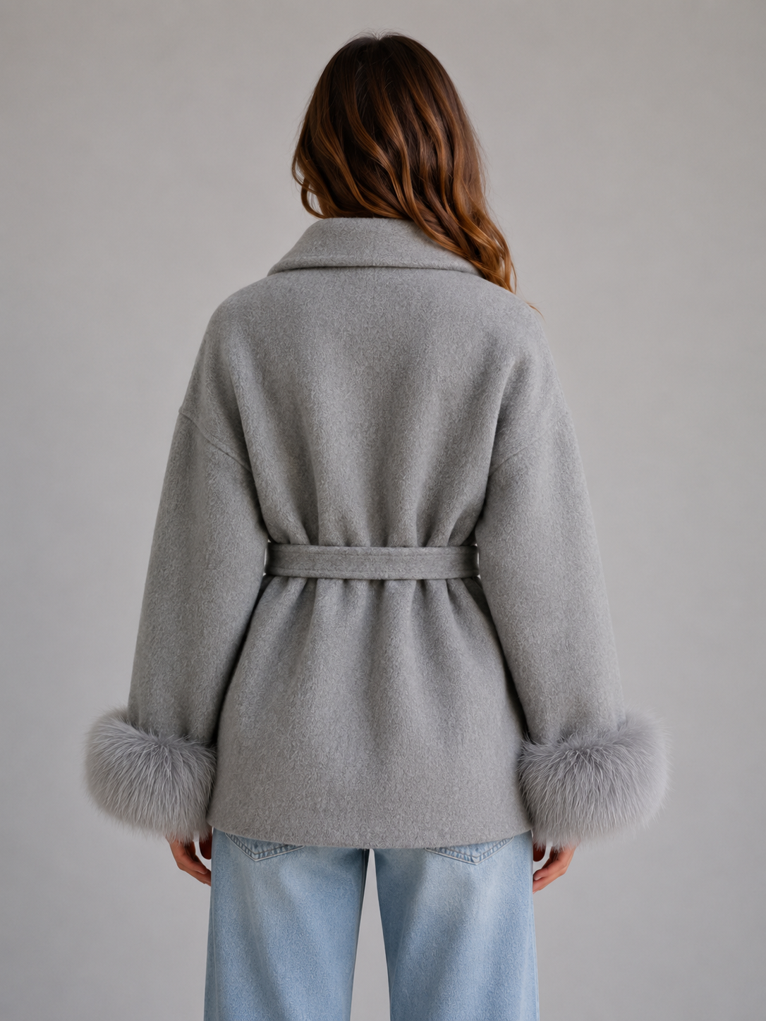 Belted Wool Blend Coat – Faux Fur Trim Wrap Coat
