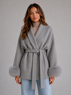 Belted Wool Blend Coat – Faux Fur Trim Wrap Coat