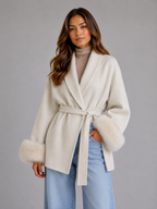 Belted Wool Blend Coat – Faux Fur Trim Wrap Coat