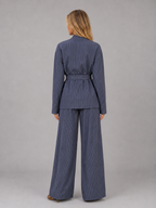 Pinstripe Two-Piece Set – High Neck Top & Wide Leg Trousers