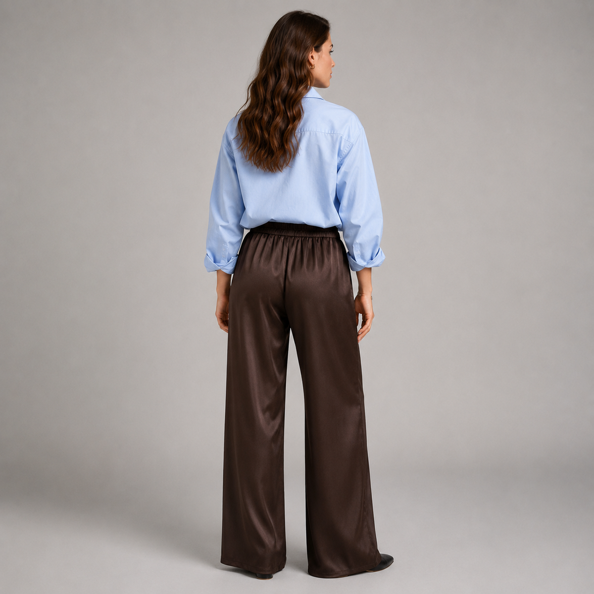 Satin-Look Wide Leg Trousers with High Waist