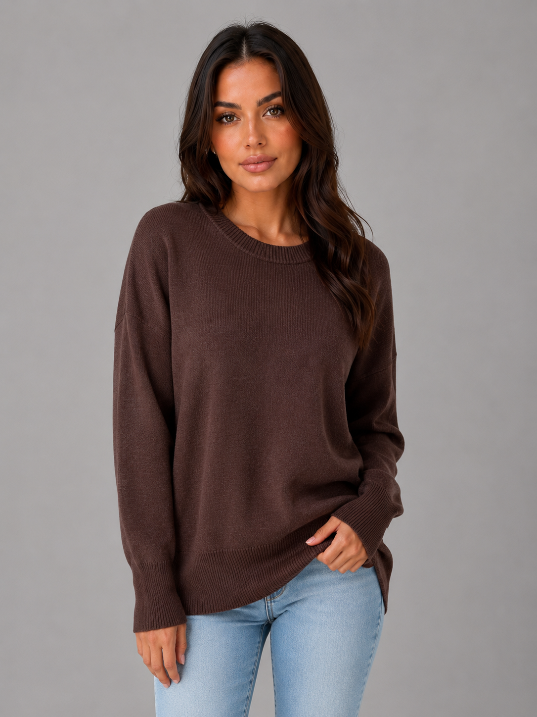 Oversized Knitted Jumper – Long Sleeve Crew Neck Sweater
