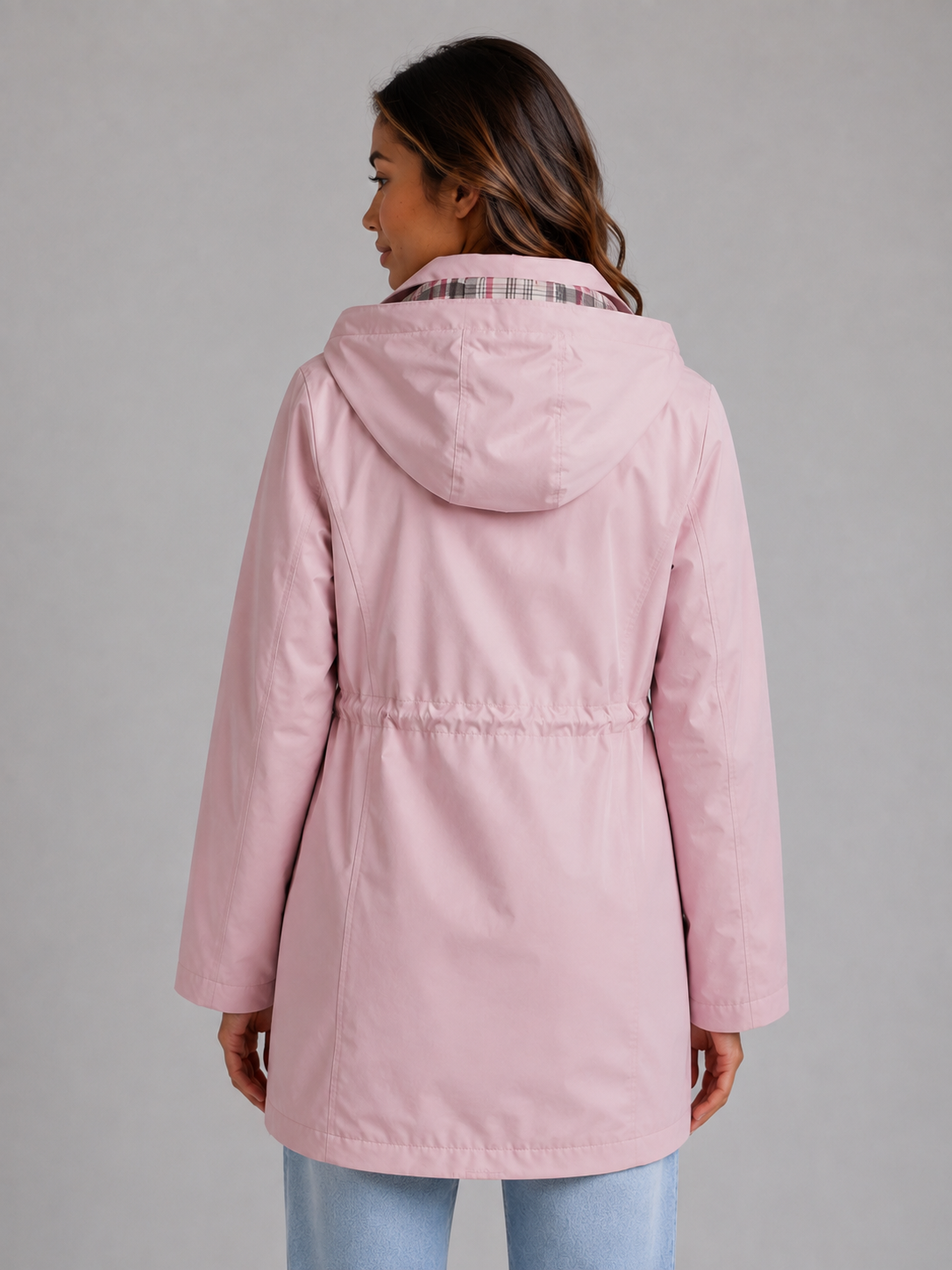 Hooded Waterproof Parka Jacket – Drawstring Waist Rain Coat
