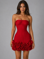 Strapless Floral Corset Mini Dress