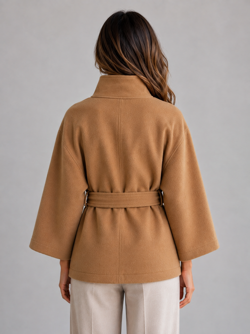 Belted Cape Jacket – Stand Collar Wrap Coat