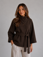 Belted Cape Jacket – Stand Collar Wrap Coat