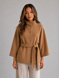 Belted Cape Jacket – Stand Collar Wrap Coat