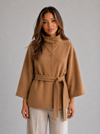 Belted Cape Jacket – Stand Collar Wrap Coat