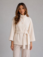 Belted Cape Jacket – Stand Collar Wrap Coat