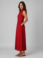 Sleeveless Maxi Shirt Dress with Pockets