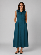 Sleeveless Maxi Shirt Dress with Pockets