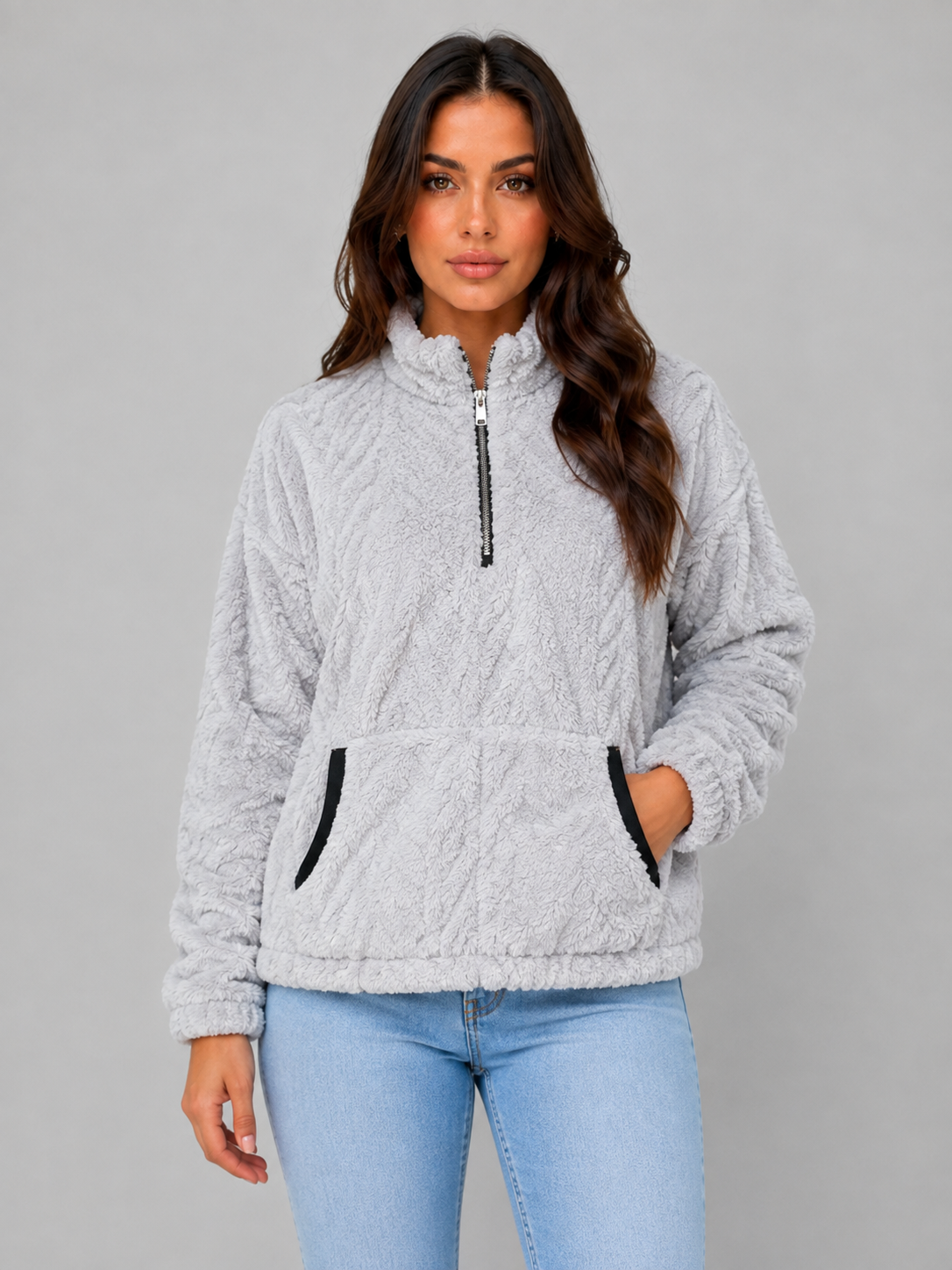 Plush Half Zip Pullover – High Neck Fleece Jacket
