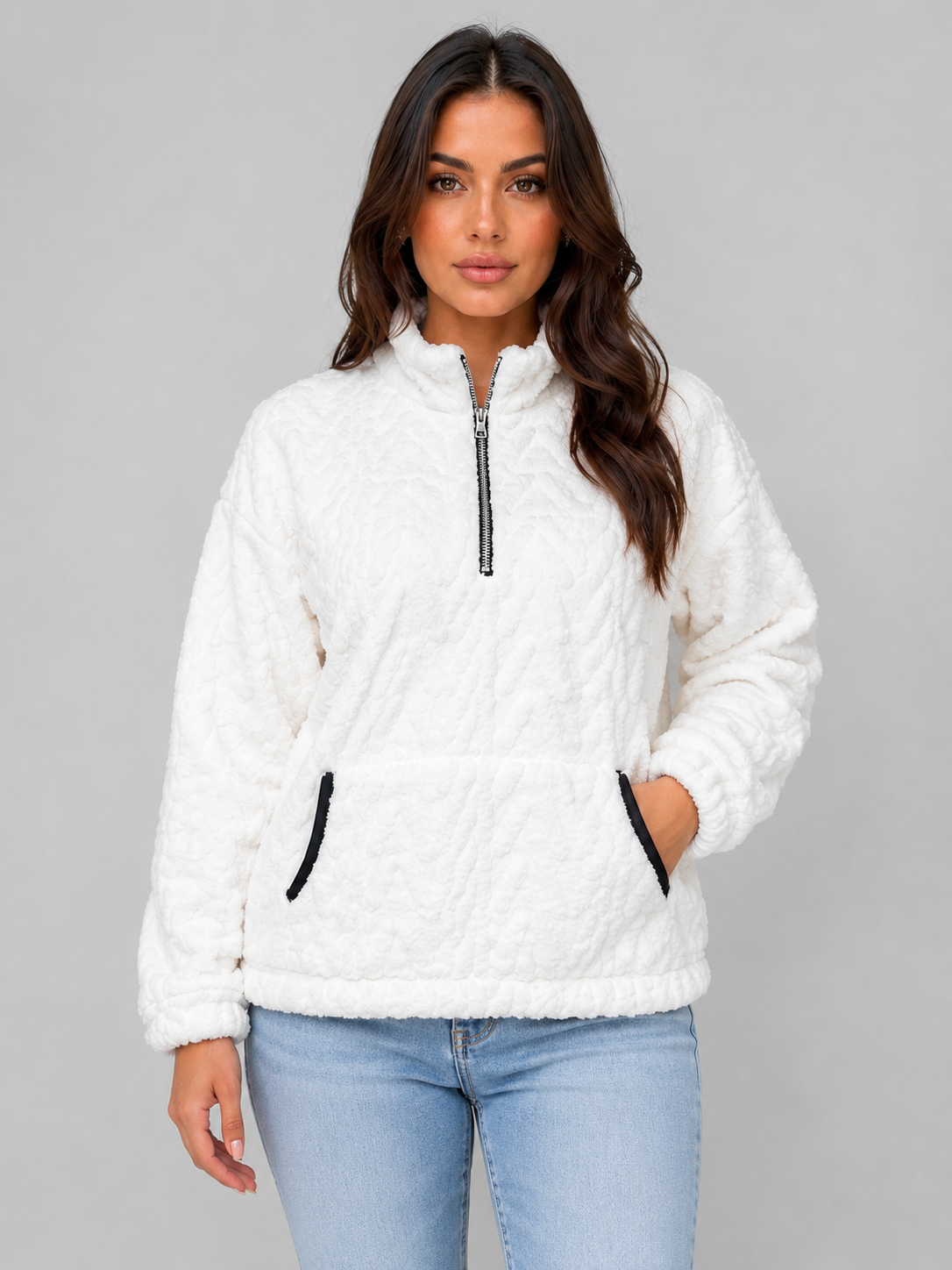 Plush Half Zip Pullover – High Neck Fleece Jacket