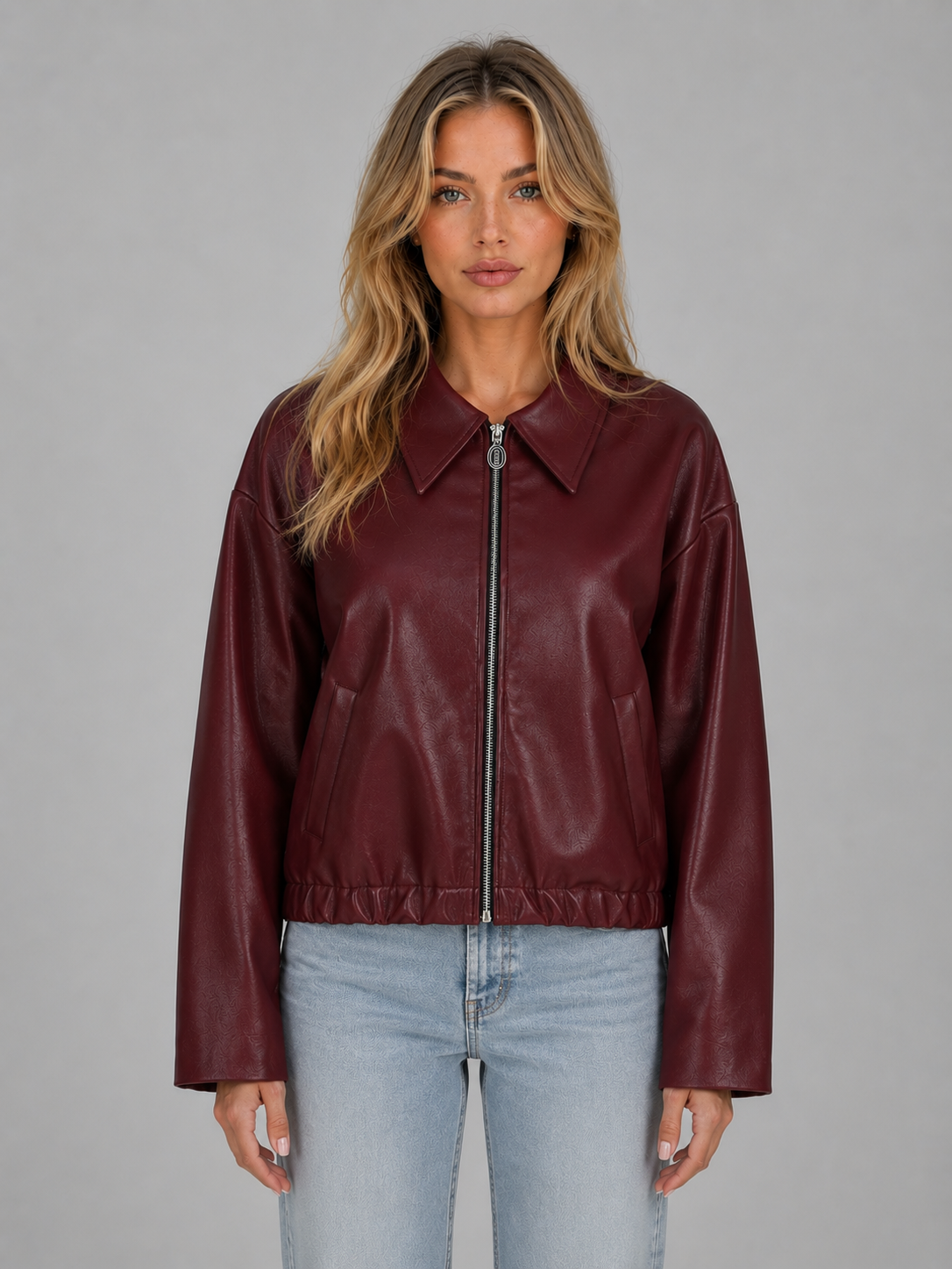 Zip Leather Jacket with Pockets – Relaxed Cropped Fit