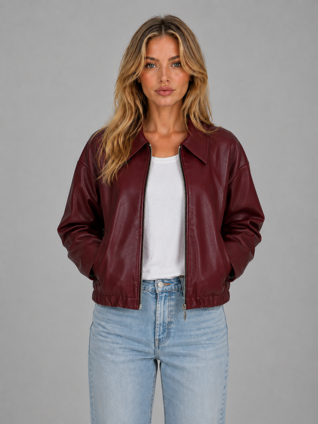 Zip Leather Jacket with Pockets – Relaxed Cropped Fit