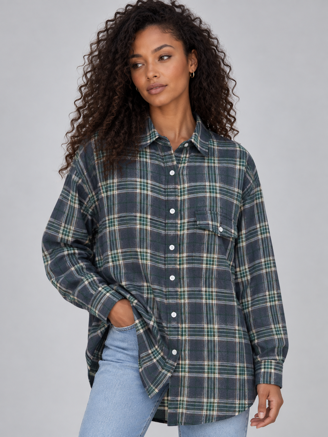 Oversized Check Shirt – Longline Button-Up Blouse