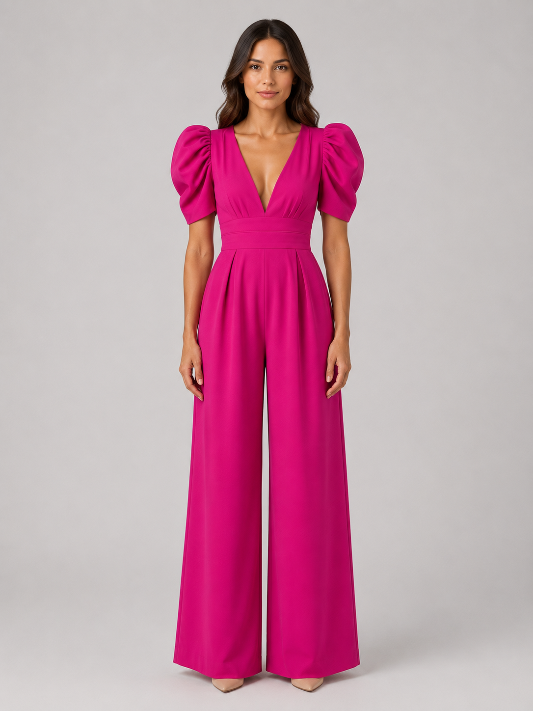 Women's Puff Sleeve Wide Leg Jumpsuit