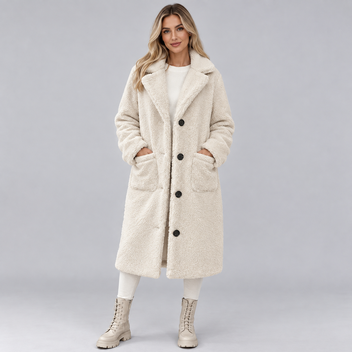 Faux Fur Jacket Button Front Lined