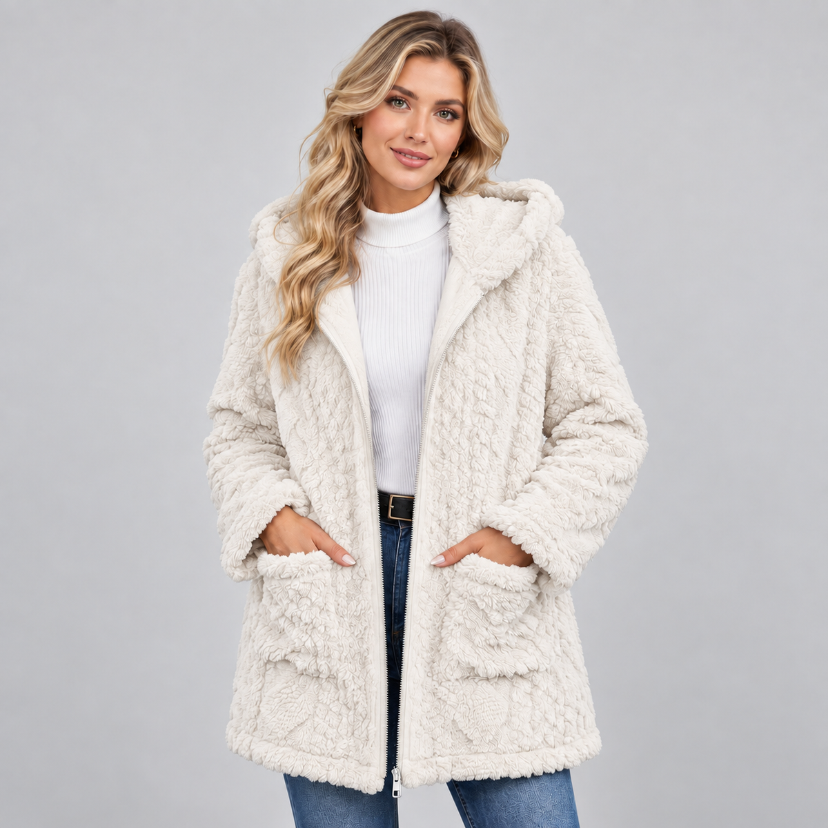 Teddy Jacket Hooded Zip Up Borg