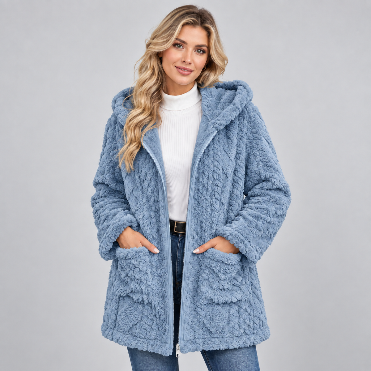 Teddy Jacket Hooded Zip Up Borg