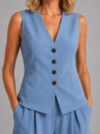 Sleeveless Waistcoat & Wide-Leg Trousers Set