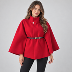 Cape Coat Belted High Neck