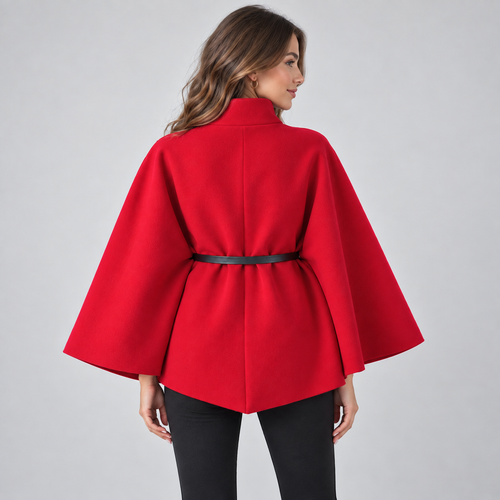 Cape Coat Belted High Neck