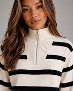 Striped Half-Zip Knitted Jumper – Relaxed Collar Knit