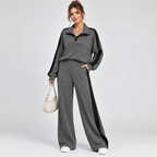 Lounge Set Striped Knit Contrast Trim Two Piece
